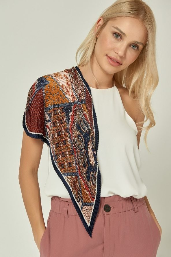 1 Etro Desenli Kiremit Piliseli Saten Bandana Fular toptan