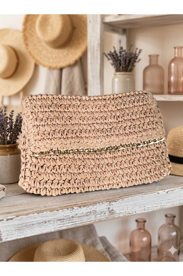 Camel El Örgüsü Hasır Çanta 27x19x31 cm toptan