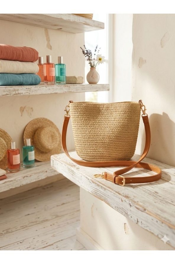 Camel Mini Hasır Çanta toptan