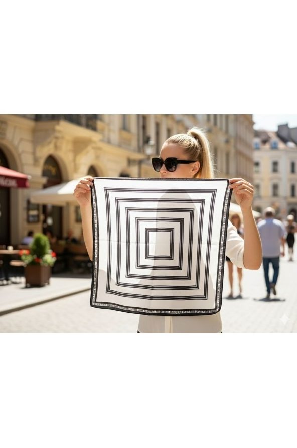 Cizgi Desenli Bandana Fular 70x70 cm toptan
