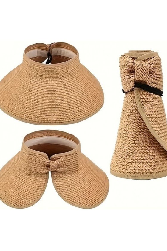 Fiyonklu Camel Genis Ustu Acik Hasir Vizor Sapka toptan