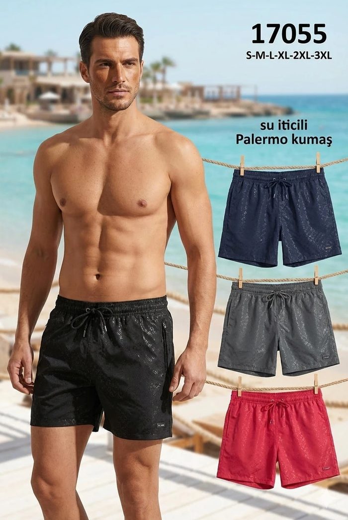 Su İticili Palermo Deniz Şortu Siyah/Antrasit/Kırmızı toptan