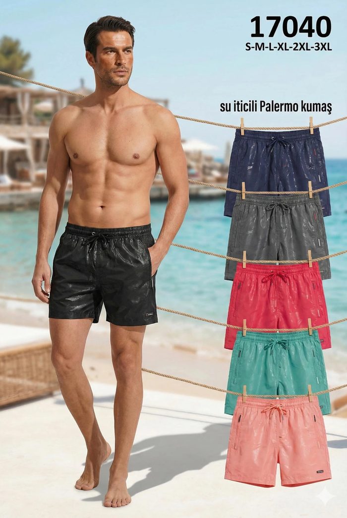 Su İticili Palermo Deniz Şortu Siyah/Lacivert/Antrasit/Kırmızı/Yeşil/Somon toptan
