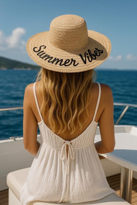 Summer Vibes Nakisli Camel Genis Hasir Sapka toptan