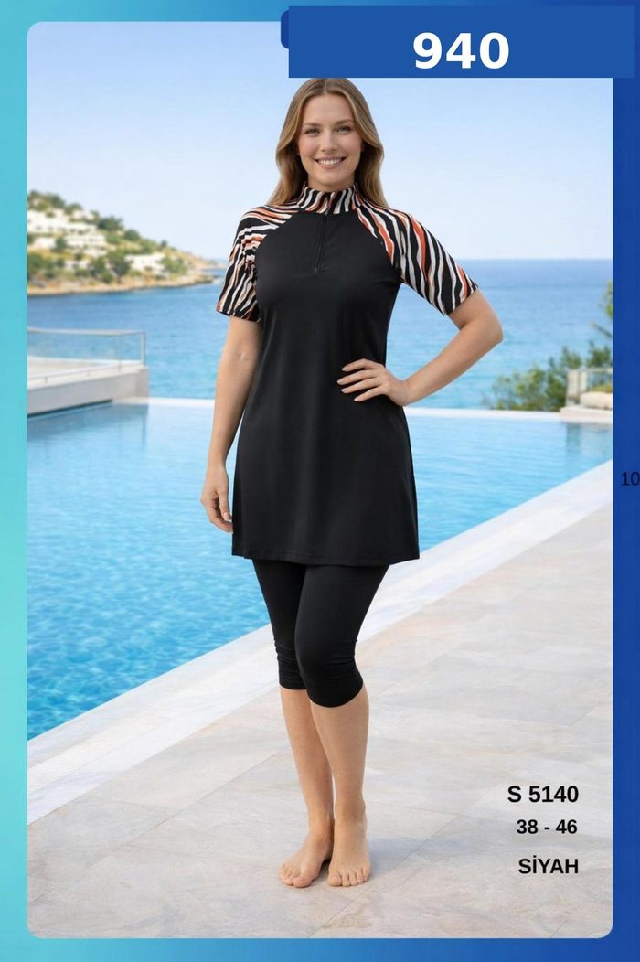 Yarı Tesettür Mayo S5140 Siyah toptan