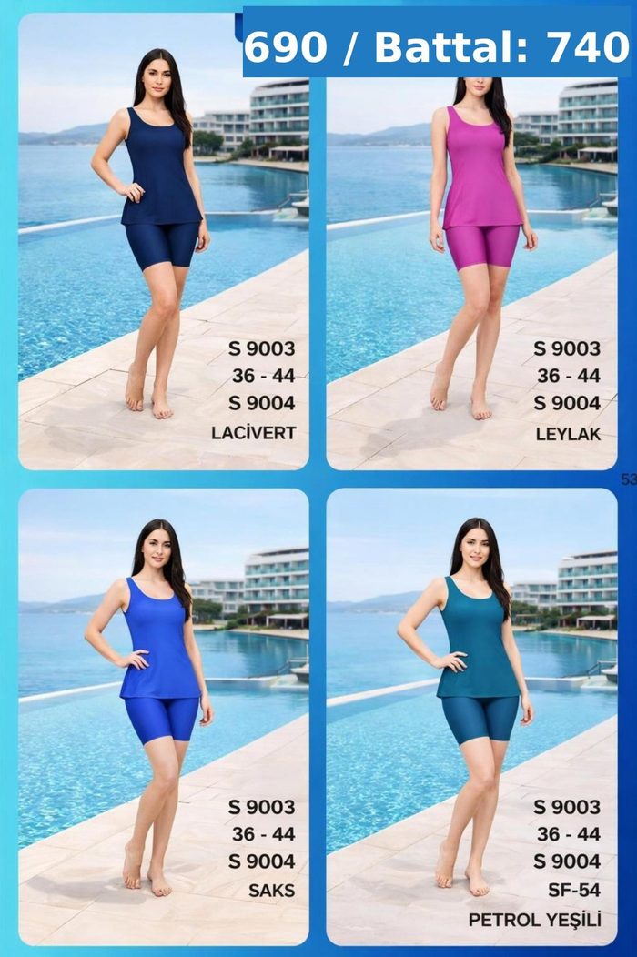 Yarı Tesettür Mayo S9004 Lacivert-Leylak-Saks-Petrol toptan