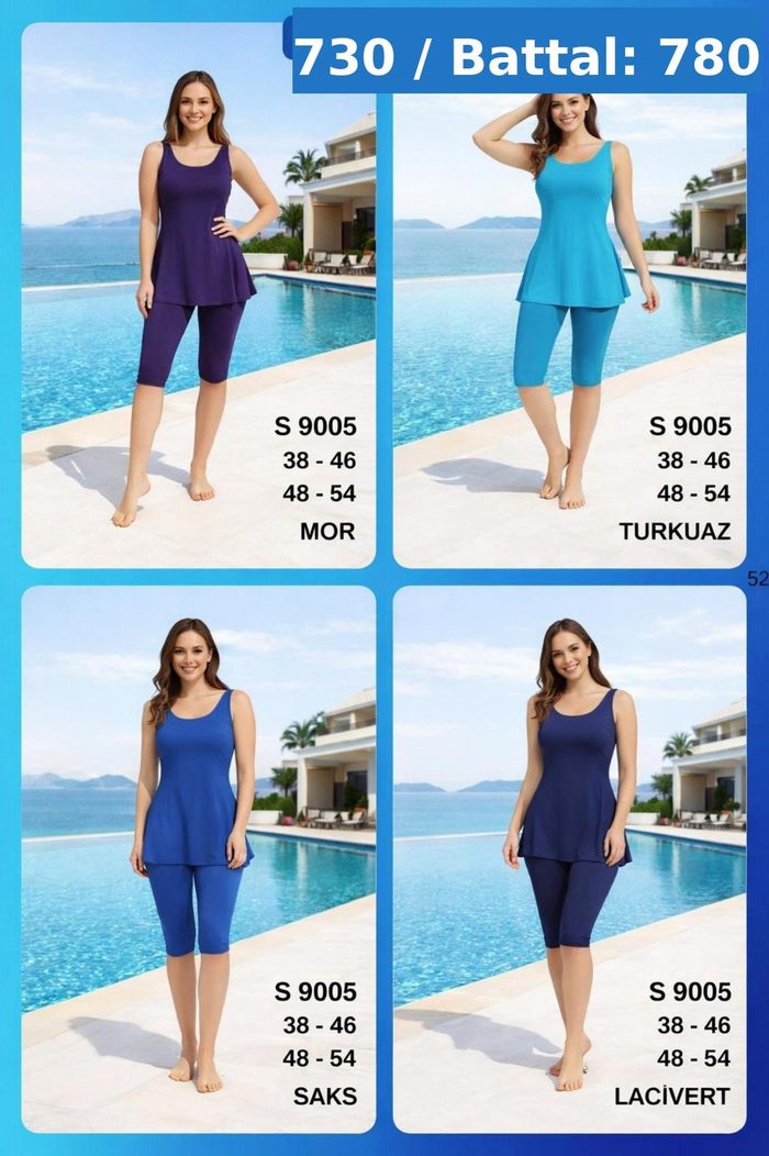 Yarı Tesettür Mayo S9007 Mor-Turkuaz-Saks-Lacivert toptan