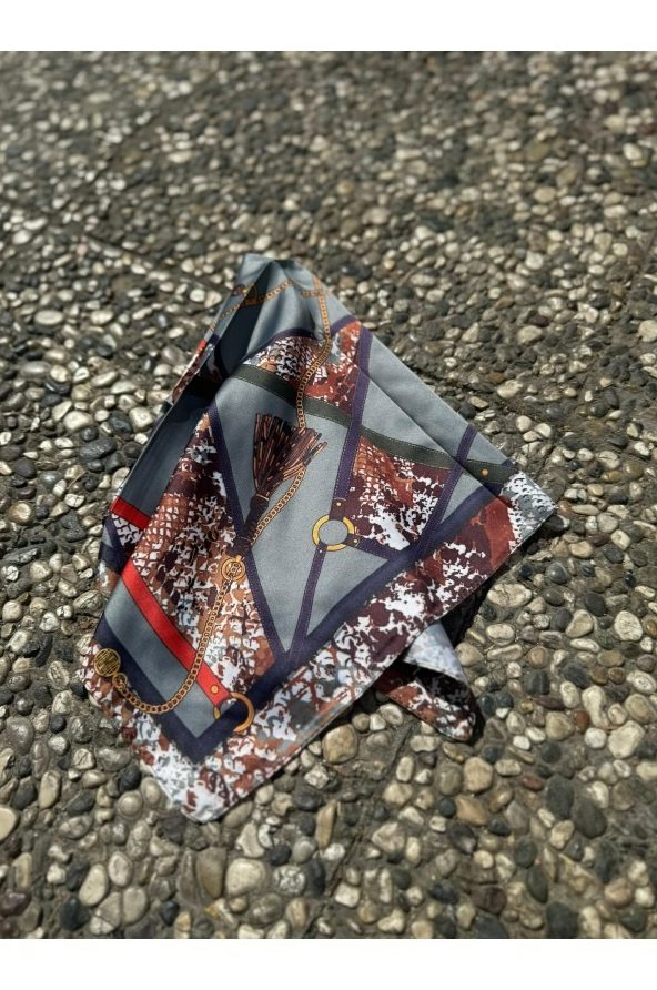 Zincir Desenli Lacivert Bandana Fular toptan